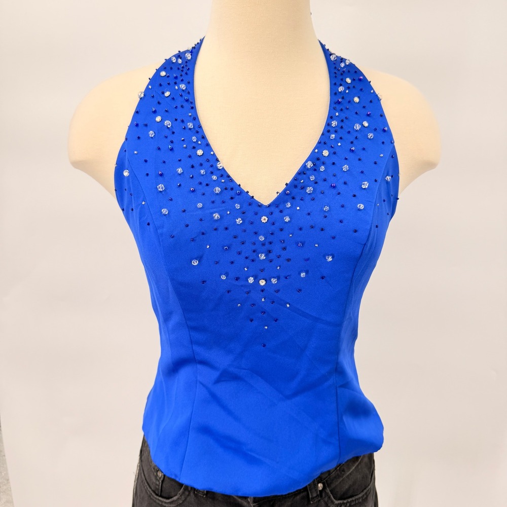 Alfred Angelo Halter Top Women 6 Cobalt Blue Beaded Formal Evening 6802